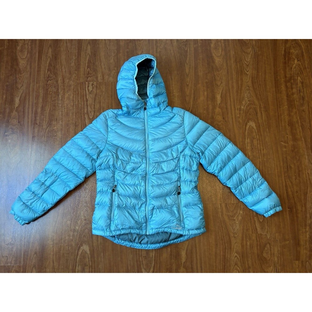 LL Bean Women's Ultralight 850 Down Tek Puffer Jacket Blue Small Petite Hooded